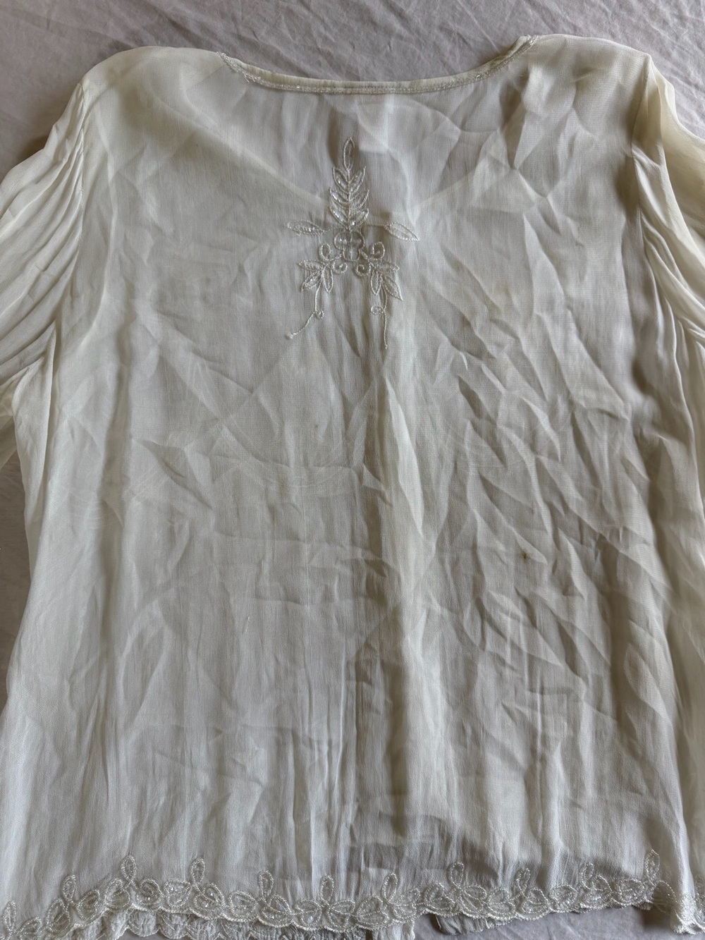 Soft Surroundings Ivory Beaded Embroidered Sheer Blouse - Picture 12 of 14